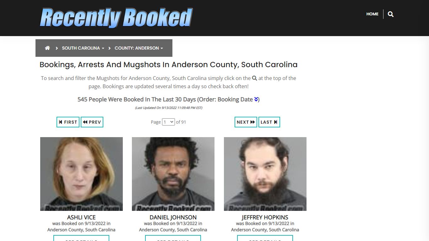 Bookings, Arrests and Mugshots in Anderson County, South Carolina